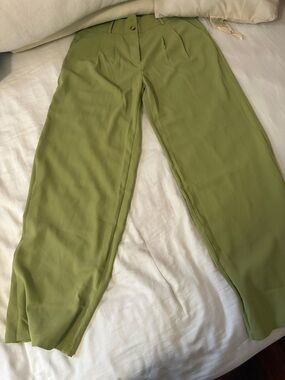 High-Rise Olive Green Wide-Leg Trousers